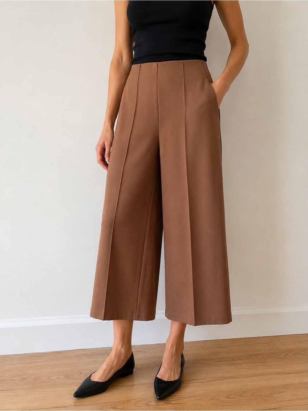 Quince Ultra-Stretch Ponte Super Wide Leg Ankle Pants in Pecan Brown - XS